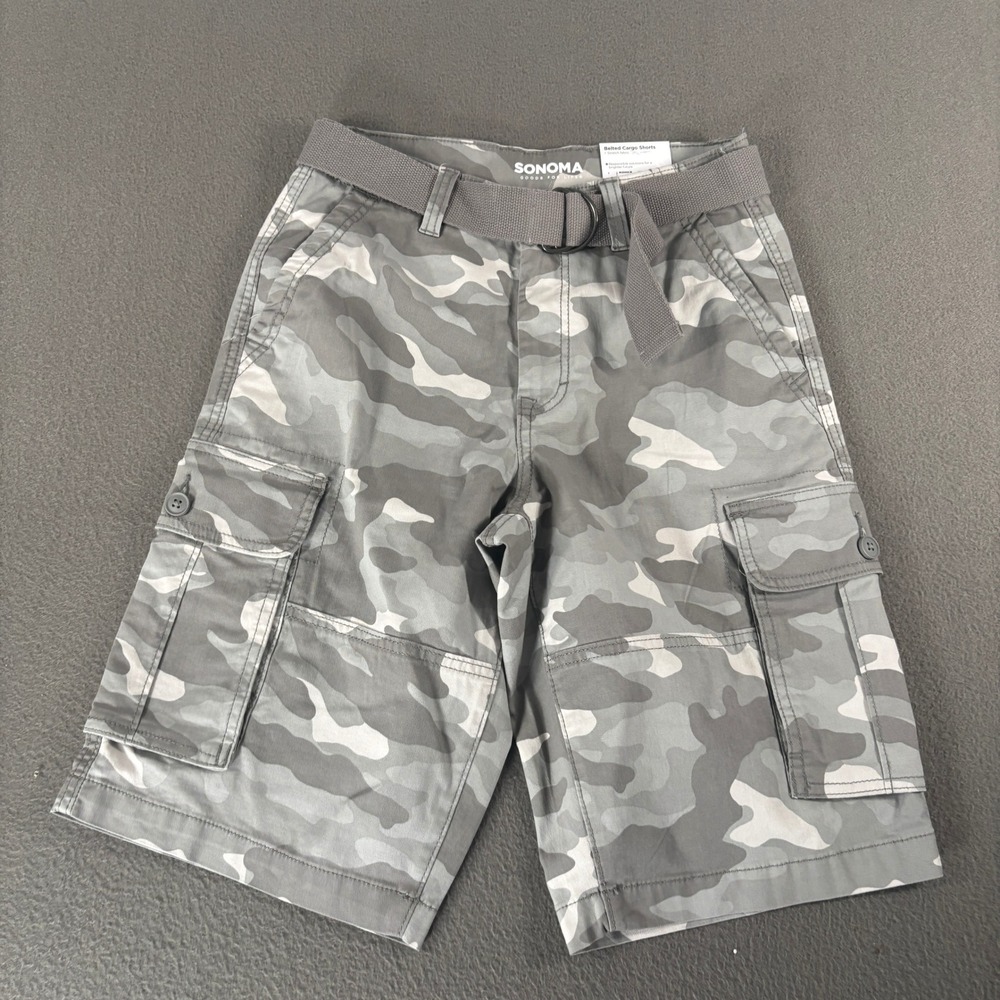 Sonoma Goods For Life Belted Cargo Shorts Mens Size 29 Gray Camo MS6SX301RP